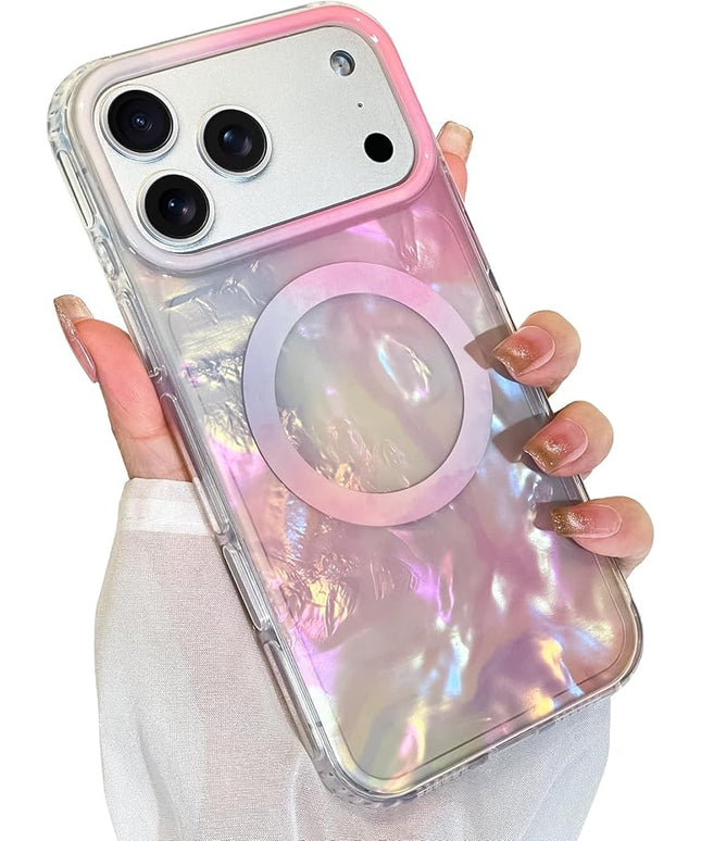 Cute Case for iPhone 17 Pro Max Case for Women Girls [Compatible with Magsafe] with Translucent Pearl Pattern Design, Aesthetic Girly Magnetic Protective Phone Cover, Pink