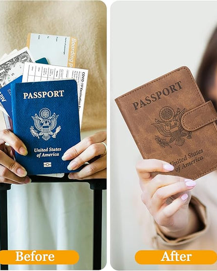 TIGARI Passport Holder for Travel Women Men, PU Leather Waterproof RFID Wallet Cover Case Sleeve, Valentines Day Gifts, Vacation Plane Cruise Travel Document Organizer Essentials