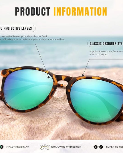 CHBP Sunglasses Womens Men Polarized UV Protection Trendy Vintage Retro Round Mirrored Lens Sunglasses For Women