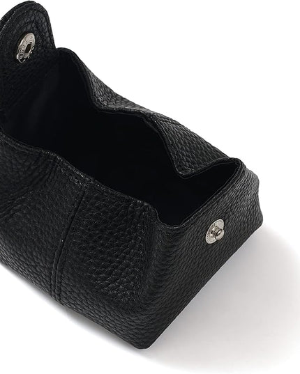 Cockatoo Genuine Leather Coin Pouch Change Holder, Mini Snap Pocket Wallet for Men Women (Black, Set of L&S)