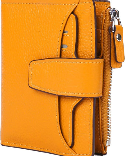 AINIMOER Women's RFID Blocking Leather Small Compact Bi-fold Zipper Pocket Wallet Card Case Purse with id Window