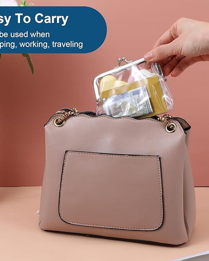 Xindojuz 3 Pcs Clear Coin Purse, Small Transparent Wallets for Women Metal Kiss Lock Change Pouch Jelly Wallets Clear Portable Coins Bags Change Purse, Plastic Waterproof Pvc Transparent Coin Wallet
