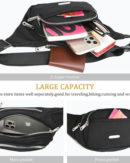 DAITET Crossbody Fanny Pack for Men&Women,Large Waist Bag & Hip Bum Bag with Adjustable Strap for Outdoors Workout Traveling Casual Running Hiking Cycling