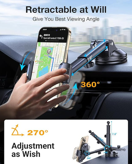 Coolpow 3-in-1 Car Phone Holder Mount【Strongest Suction & Military-Grade】 Cell Phone Holders for Your Car Dashboard Phone Holder Automobile Cradle Truck Mount Stand for iPhone Android All Smartphones
