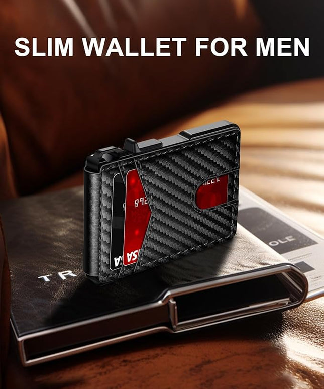 ZALVEX Wallet for Men, Mens Minimalist Wallet 9-13 Cards, Slim Compact Wallet with Money Clip & ID Window, RFID Blocking Smart Pop Up Card Wallet, Metal Aluminum Credit Card Holder Bifold Wallet