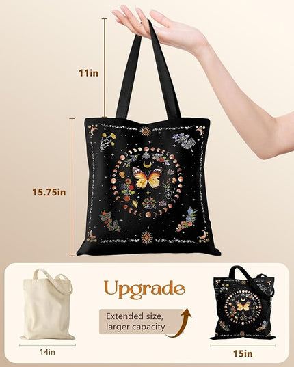 Canvas Tote Bag with Pockets - Aesthetic Reusable Totes for Women Ladies Cute Printed Cloths Canvas Shoulder Bag