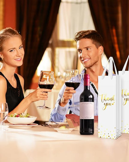 Ctosree 30 Pcs Wine Bottle Gift Bag with Handle 4.3x3.5x13.7 Liquor Paper Bag for Thank You Favor Gold Foil Kraft Whiskey Tote Carrier for Wedding Birthday Bridal Valentine's day Party(White)