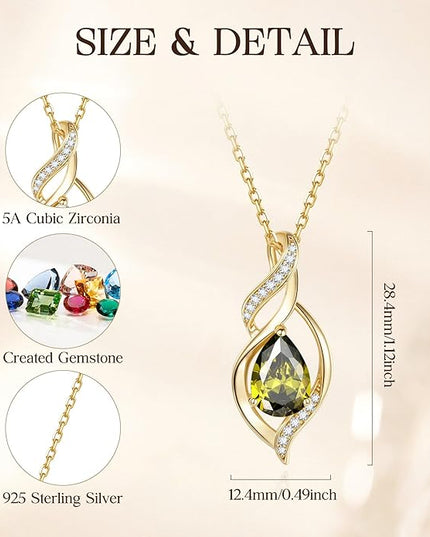 FANCIME Birthstone Necklace for Women Teardrop Necklace S925 Sterling Silver Infinity Love Birthday Gifts for Mom Women Girls, 16"+2" Inches