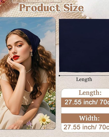 27" Cotton Hair Bandana for Women, Ladies Solid Color Neck Scarf Women's Square Scarves for Beach Dating Leisure