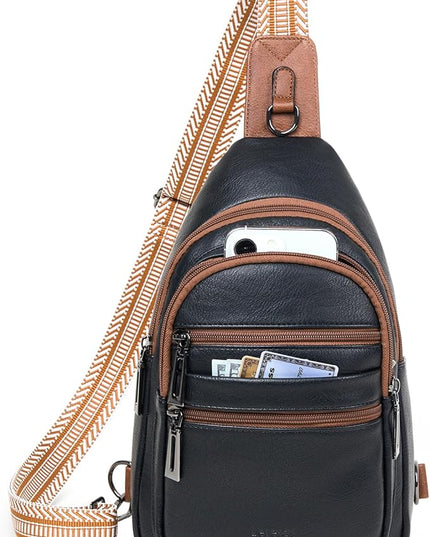 Sling Bag for Women Crossbody Fanny Pack Belt Bag Sling Purse Vegan Leather Trendy Travel Anti Theft Brown/Black
