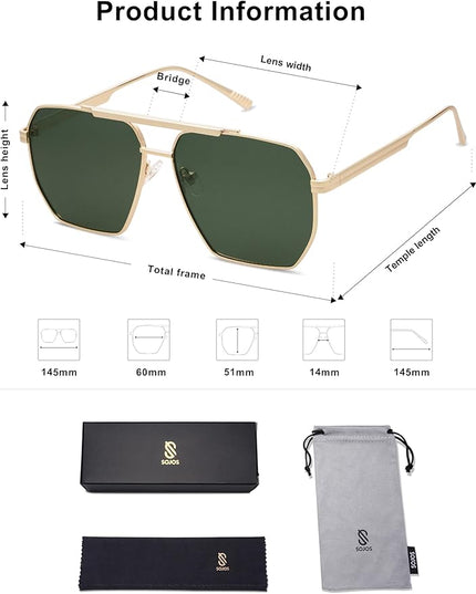 SOJOS Retro Oversized Square Polarized Sunglasses for Women Men Vintage Shades Classic Large Metal Sun Glasses