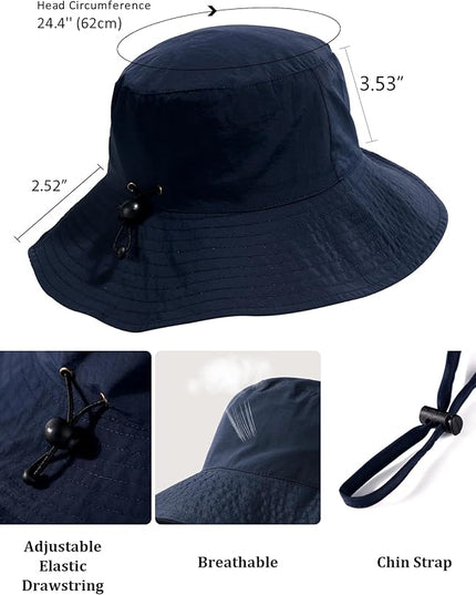 Water-Resistant Sun UPF 50+ Bucket Hat Protection Packable Brimmed Boonie for Women Men Summer Lightweight Hiking Outdoor Cap