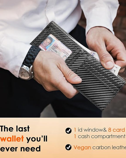 RUNBOX Wallet for Men Slim Leather Bifold RFID Blocking Minimalist Front Pocket Design with Gift Box