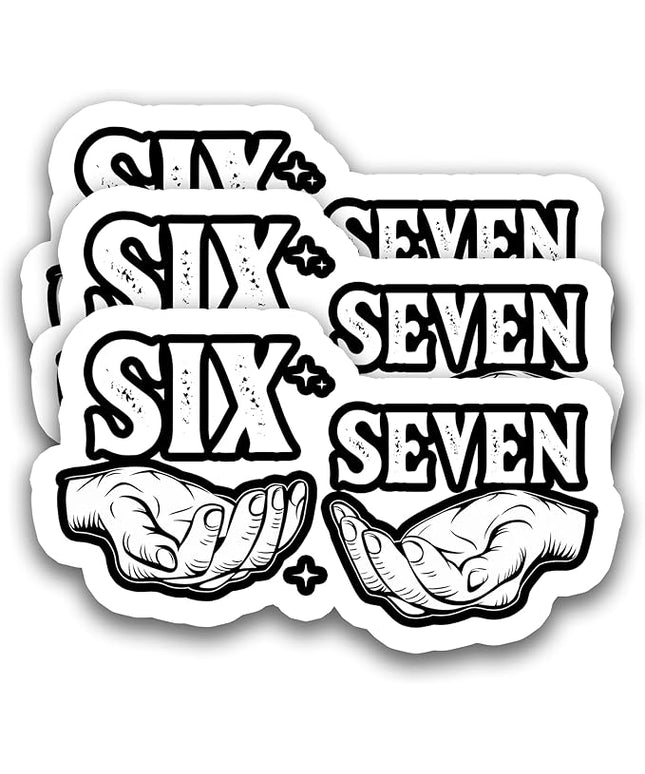 (3Pcs) Six Seven 67 Stickers Funny Gen Alpha Slang 6 7 Hands Vinyl Decals Waterproof for Laptop, Water Bottle, Tumbler, Phone Case, Scrapbook, 3" x 1.8"