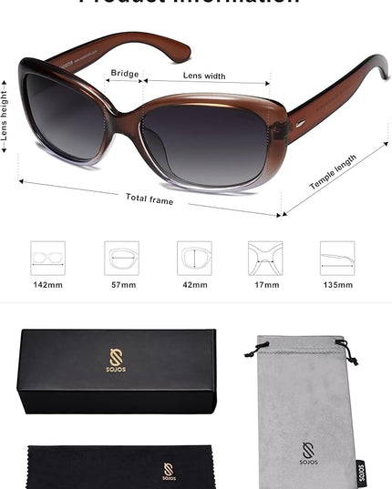 SOJOS Vintage Square Sunglasses for Women Polarized UV Protection Havana Frame SJ2111