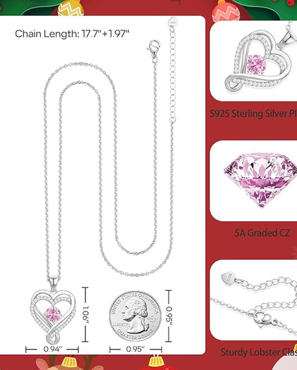 Infinity Love Heart Birthstone Necklace for Women Wife, S925 Sterling Silver Anniversary for Women Wife Birthday Gift for Her Girlfriend Mom Daughters, I Love You Women's Jewelry 18k Rose Gold Filled
