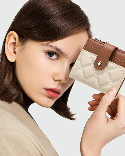 FALAN MULE Small Wallets Woman Leather Bifold RFID Blocking Card Holder With Zipper Coin Pocket