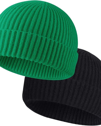 ROYBENS 2 Pack Wool Fisherman Beanies for Men, Knit Short Watch Cap Winter Warm Hats