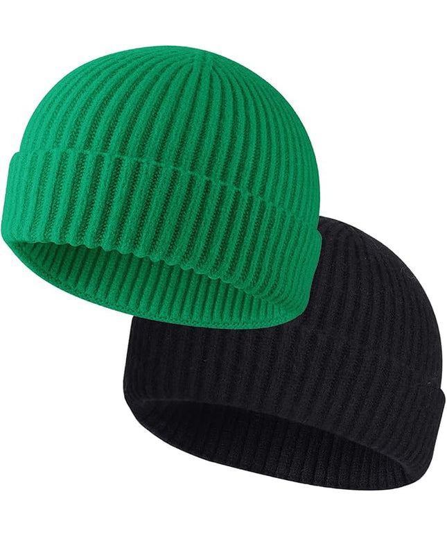 ROYBENS 2 Pack Wool Fisherman Beanies for Men, Knit Short Watch Cap Winter Warm Hats