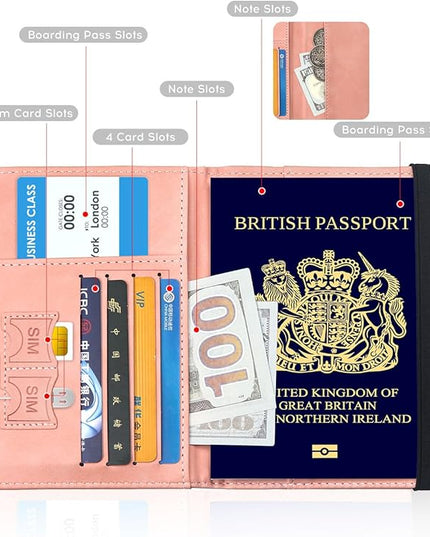 ILIYAH-Passport Cover-Passport Holder Travel Wallet-RFID-Blocking Passport Case Travel Accessories Card Holder Wallet Unisex Travel Gifts（Pink）