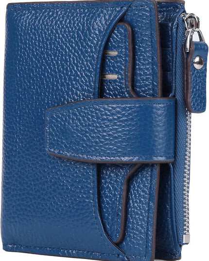 AINIMOER Women's RFID Blocking Leather Small Compact Bi-fold Zipper Pocket Wallet Card Case Purse with id Window