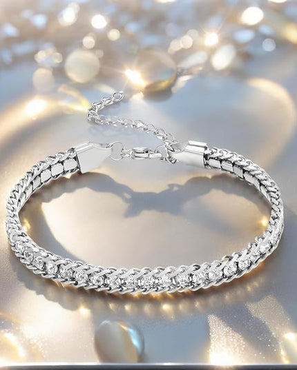 DASIQI Zirconia Tennis Bracelet for Women Hypoallergenic Gold Silver Titanium Steel Chains with Rainbow Stones, Pavé Sparkle | Everyday Luxury