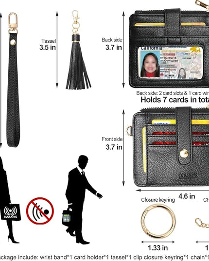 COOLANS Silicone Bracelet Wristlet Wallet Credit Card Holder RFID,ID Window,Key Ring Tassel,Slim Wallet Women Keychain Purse