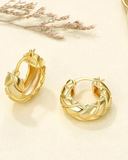 18K Gold Plated Chunky Hoop Earrings for Women Fashion Thick Gold Hoops Set Jewelry for Birthday Christmas Gifts