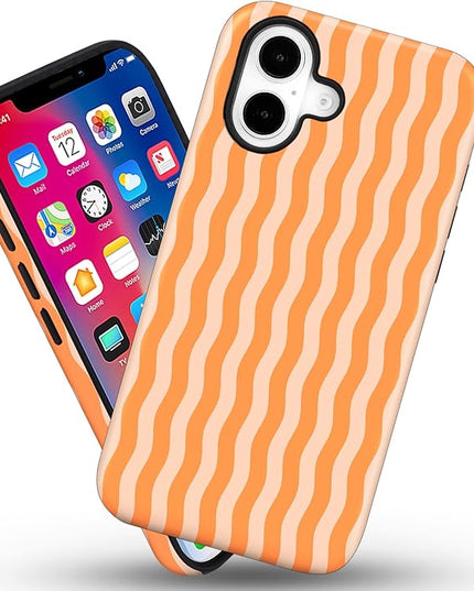 Magnetic for iPhone 17 Case Cute Wavy Stripes Phone Case, Shockproof Slim TPU and Hard PC Protective Phone Cover Compatible with MagSafe Designed for Women Girls, Orange