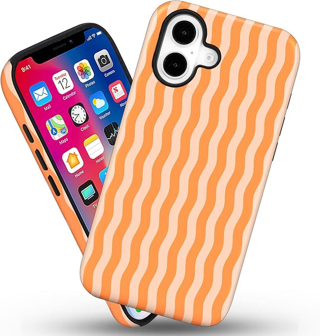 Magnetic for iPhone 17 Case Cute Wavy Stripes Phone Case, Shockproof Slim TPU and Hard PC Protective Phone Cover Compatible with MagSafe Designed for Women Girls, Orange