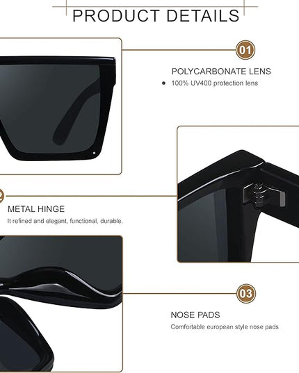 LYZOIT Square Oversized Sunglasses for Women Men Big Flat Top Fashion Shield Large UV Protection Rimless Shades