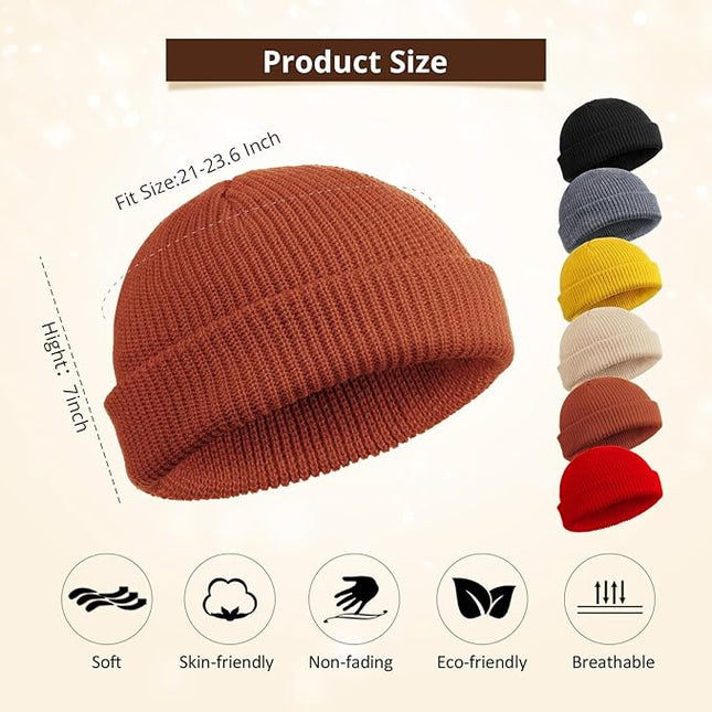 SATINIOR 6 Pieces Trawler Beanie Watch Hat Roll up Edge Skullcap Fisherman Beanie Unisex