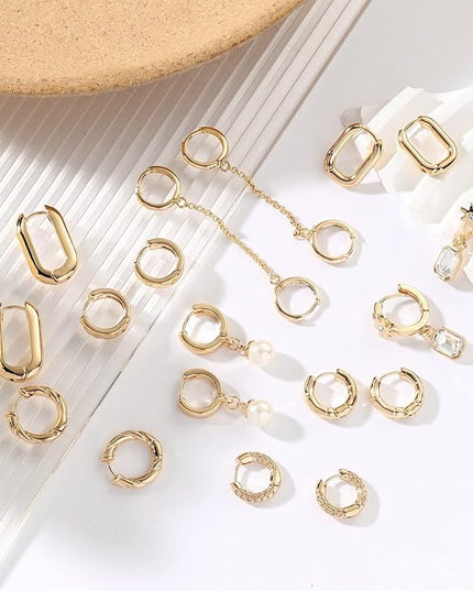 9 Pairs Gold Chunky Hoop Earrings Set for Women, 14K Gold Plated Twisted Huggie Hoop Earring Hypoallergenic, Lightweight Thick Open Hoops Earrings Jewelry Gifts.