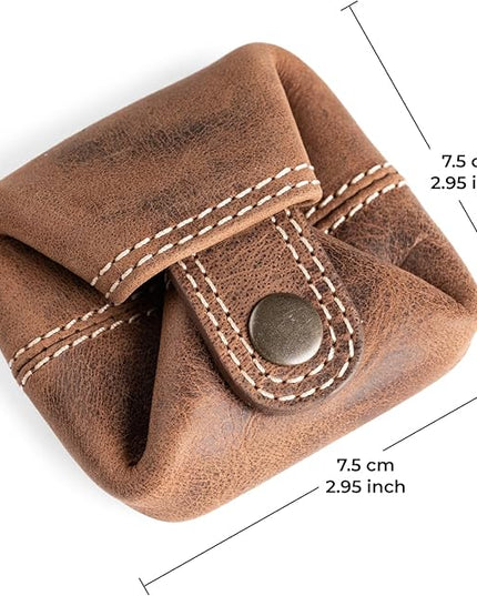 Berliner Bags Vintage Genuine Leather Coin Pouch Lena, Change Purse for Women and Men, Coin purse with snap - Brown