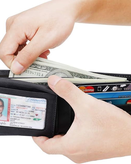 Wallet for Men-Genuine Leather RFID Blocking Bifold Stylish Wallet With 2 ID Window