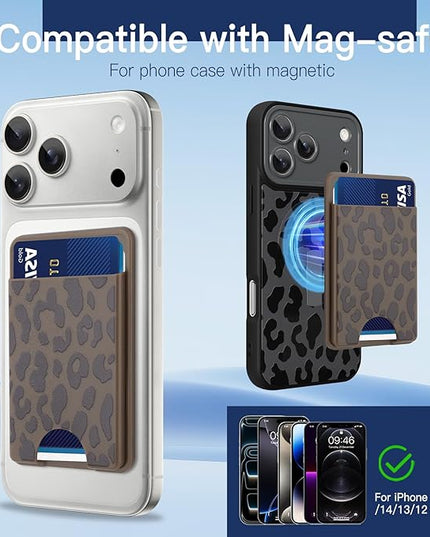 Stronger Magnetic Card Slot Wallet for iPhone 17/16/15/14/13/12 Series (Not for 13/12 Mini), Cheetah Leopard Pattern Hard Card Holder Fit 3 Cards Compatible with Magsafe Accessories, Brown