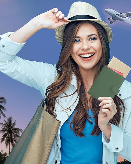 HOTCOOL Passport Holder Travel Essentials Airplane & Cruise Essentials Ship Leather Wallet Cover Case RFID Blocking Women & Men Vacation Travel Accessories Gifts Deals, Litchi - Green
