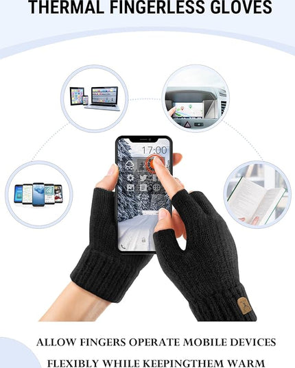 Fingerless Gloves Half Finger Winter Warm Knitted Gloves Working Running Biking Driving for Men and Women