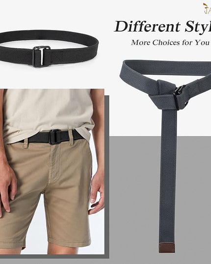 JASGOOD Men Canvas Fabric Belts Casual Web Cloth Belts with Black Double Ring Buckle 2 Pack