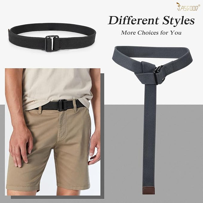 JASGOOD Men Canvas Fabric Belts Casual Web Cloth Belts with Black Double Ring Buckle 2 Pack