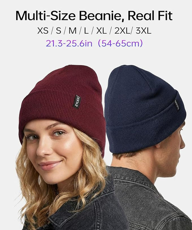 Zylioo Oversize Beanie Hats, XXL Big Size Ribbed Knit Cuffed Winter Hat for Cold Weather, Warm Skull Watch Cap