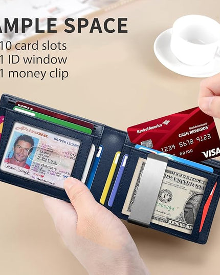 RUNBOX Slim Money Clip Wallets for Men RFID Blocking 11 Card Holder Minimalist Small Leather Bifold Men's Front Pocket Wallet Gift Box