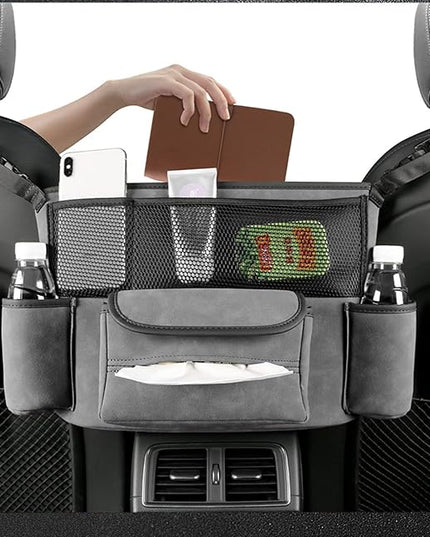 JEYODA Car Handbag Holder Between Seats Suede Large Capacity Car Purse Holder Automotive Consoles & Organizers for Document Phone Storage Car Organizer(1925-style 2 grey)