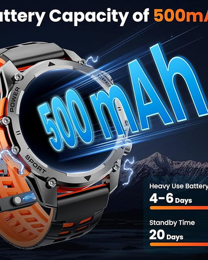 Hwagol Smart Watches for Men (Call/Notification),1.52'' Military Smart Watch, Two Style Kits,Flashlight,100+Sport Modes/Heart Rate/Sleep Monitor/Pedometer (Orange-Blue)