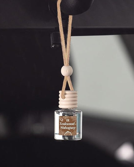 C&E Craft Co Hanging Car Air Freshener Diffuser 2 Pack, Long Lasting Fragrance Oil Car Freshener, Glass Bottle Auto Air Freshener, Made in USA (Teakwood + Mahogany)