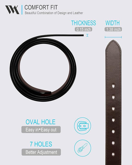 WOLFANT Men's 35mm Dress Casual Belt,100% Italian Full Grain Real Solid Leather