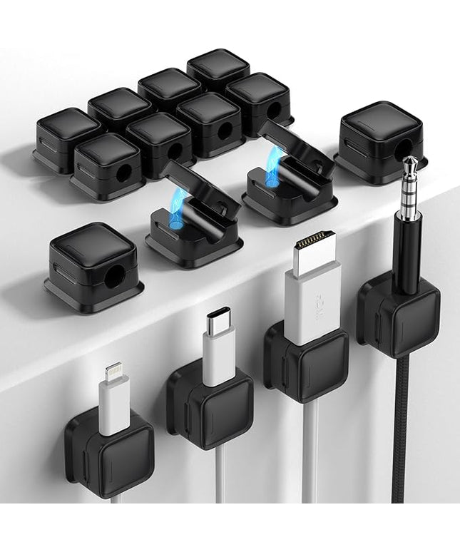 16 Pack Magnetic Cord Organizer Holder,Strong Adhesive Desk Cable Management Easy Open,Organize Phone Charging Cords Wire Holder Organizer Neatly for Home,Office,Car,Desk,Nightstand-Black