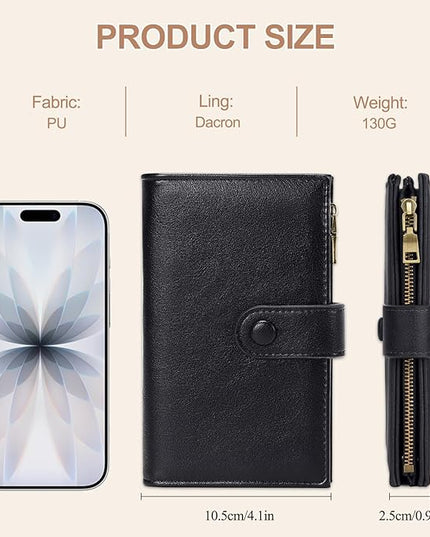 BKNOOU Passport Holder for Travel, RFID Blocking Passport Wallet Travel Wallet for Women Men, Leather Passport Cover with Zippered Coins Pocket, Trifold Clutch Wallet for Airport Essentials/Daily