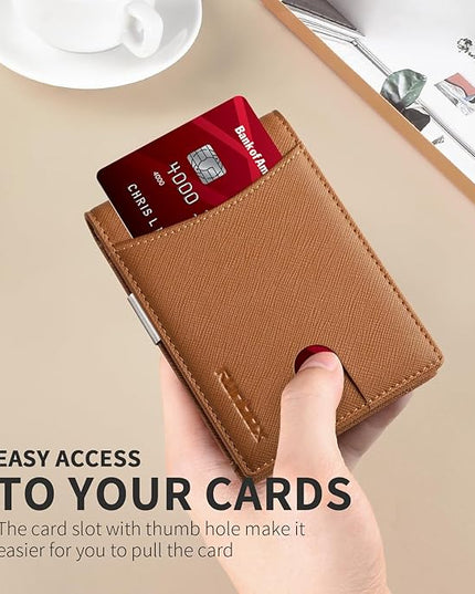 RUNBOX Slim Money Clip Wallets for Men RFID Blocking 11 Card Holder Minimalist Small Leather Bifold Men's Front Pocket Wallet Gift Box