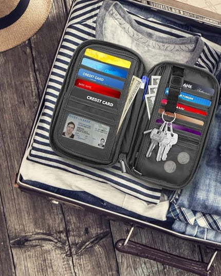 RFID Travel Passport Holder - Family Passport Wallet Holder, Lightweight Portable Travel Document Organizer Passport Card Cover with Zipper Pocket, Grey